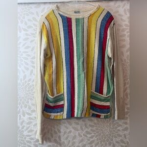 Vintage 70s 80s Women’s M Terry Cloth Colorful Chunky Striped Distressed Top